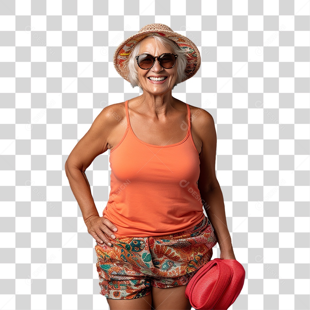 Senhora Mulher com Roupa de Praia Curtindo Verão PNG Transparente