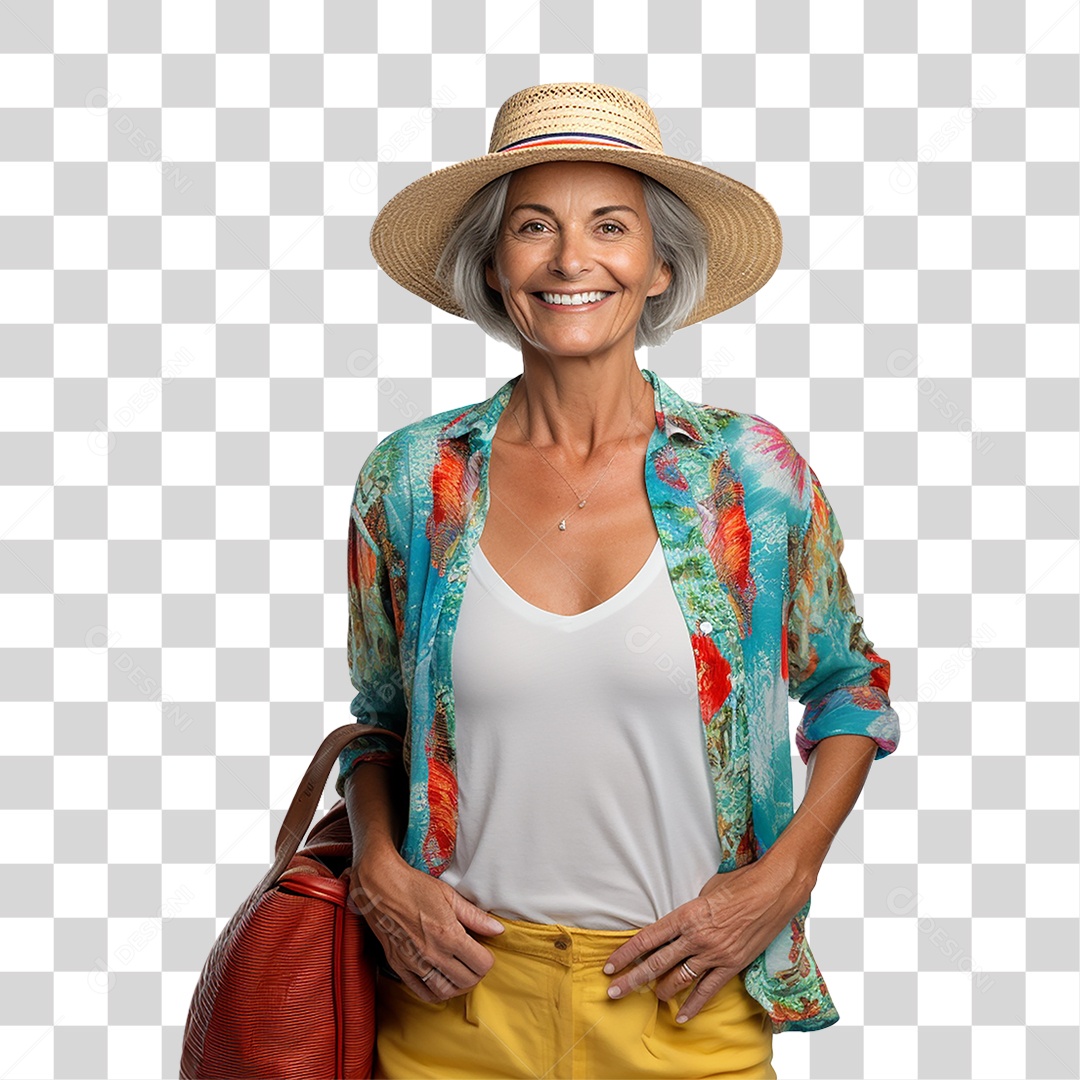 Senhora Mulher com Roupa de Praia Curtindo Verão PNG Transparente