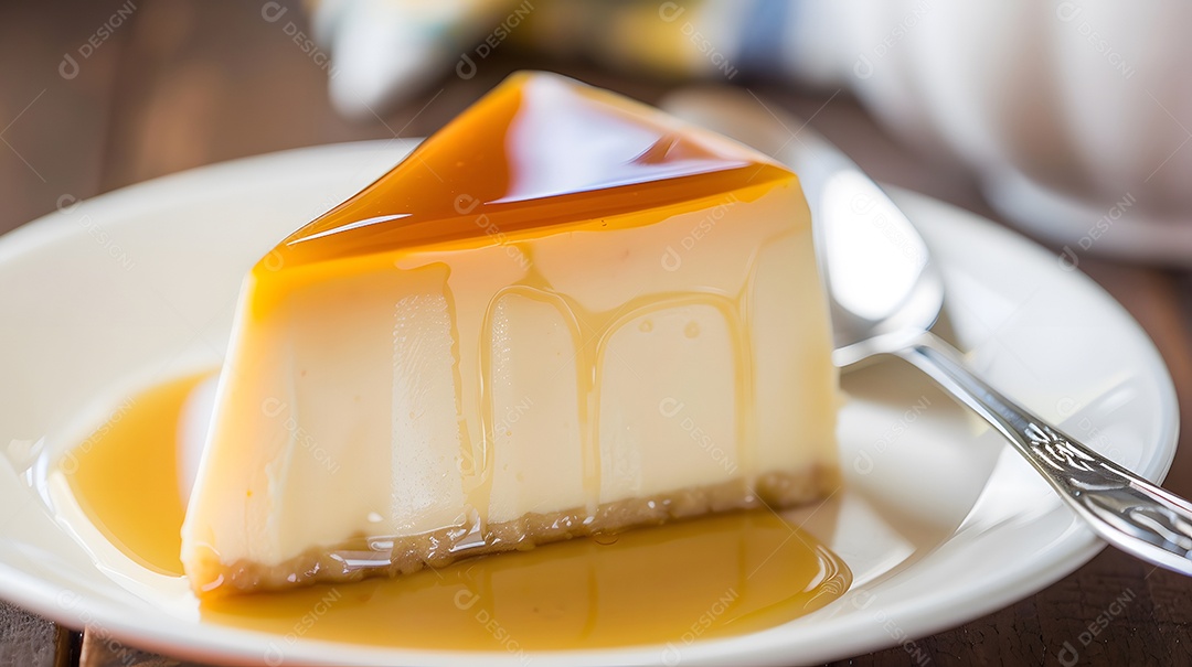 Fatia de pudim de leite com calda de caramelo