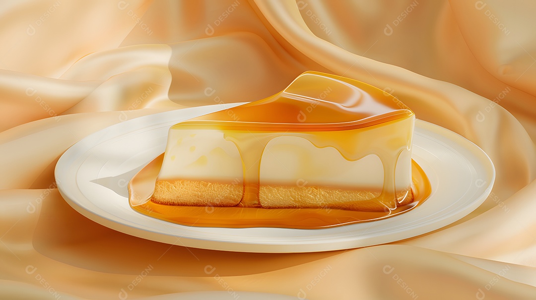 Fatia de pudim de leite com calda de caramelo