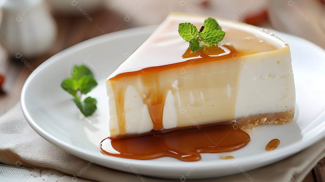 Fatia de pudim de leite com calda de caramelo