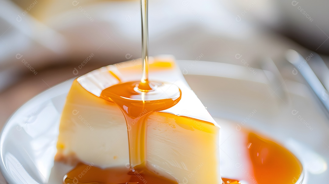Fatia de pudim de leite com calda de caramelo