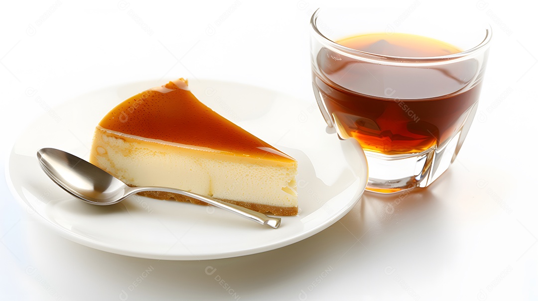 Fatia de pudim de leite com calda de caramelo