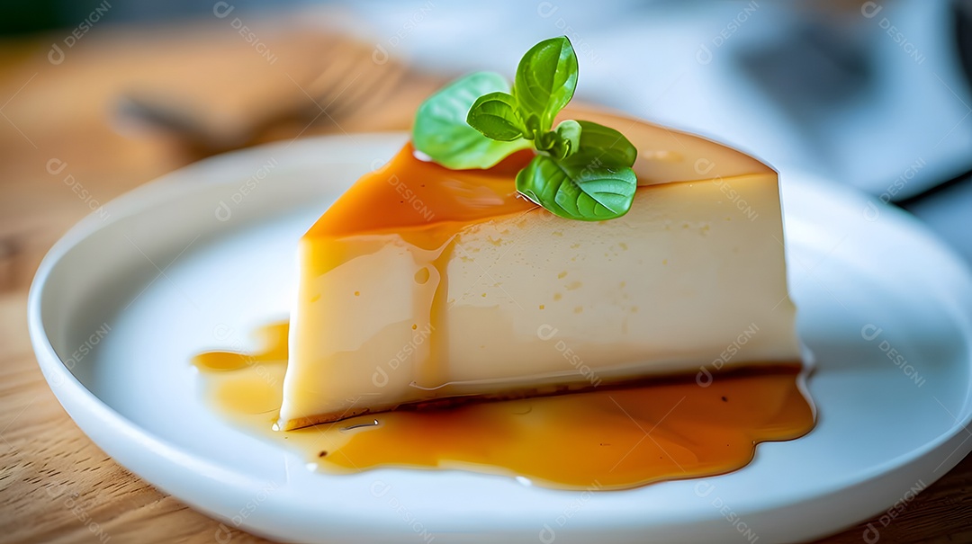 Fatia de pudim de leite com calda de caramelo