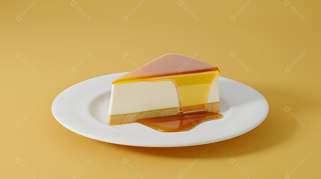 Fatia de pudim de leite com calda de caramelo