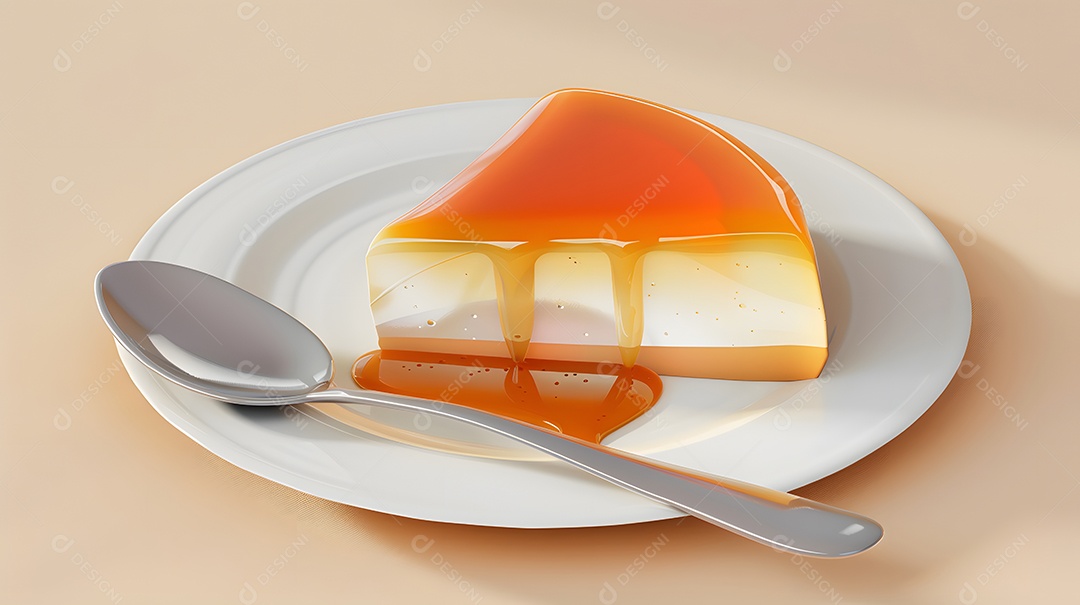 Fatia de pudim de leite com calda de caramelo