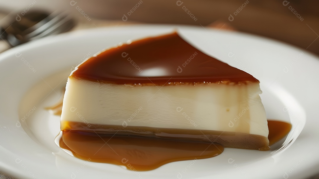 Fatia de pudim de leite com calda de caramelo