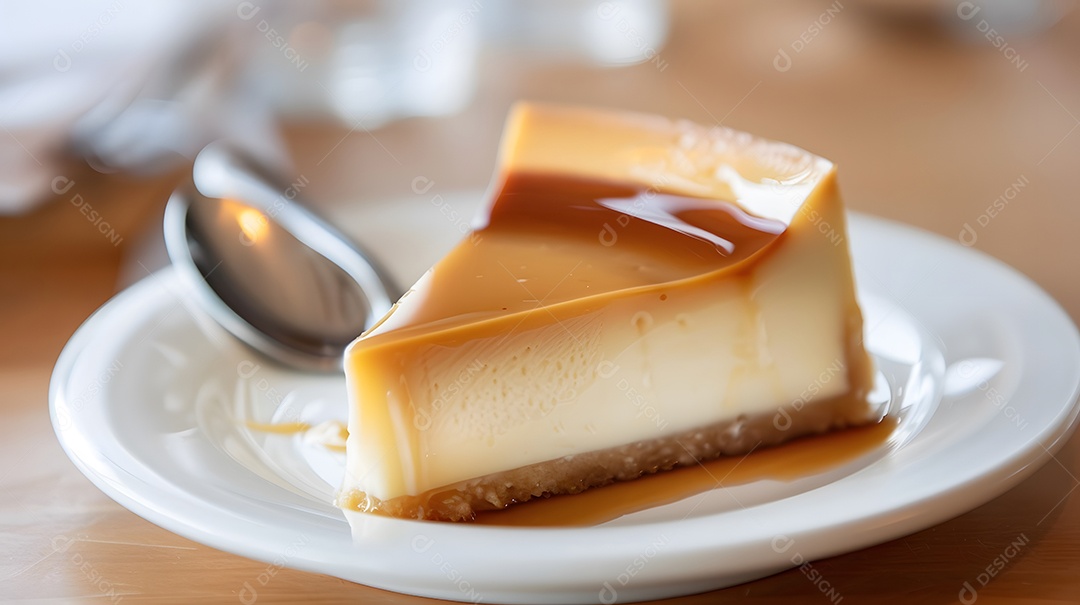 Fatia de pudim de leite com calda de caramelo