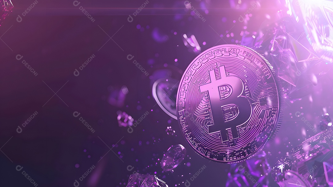 Bitcoin em um fundo roxo