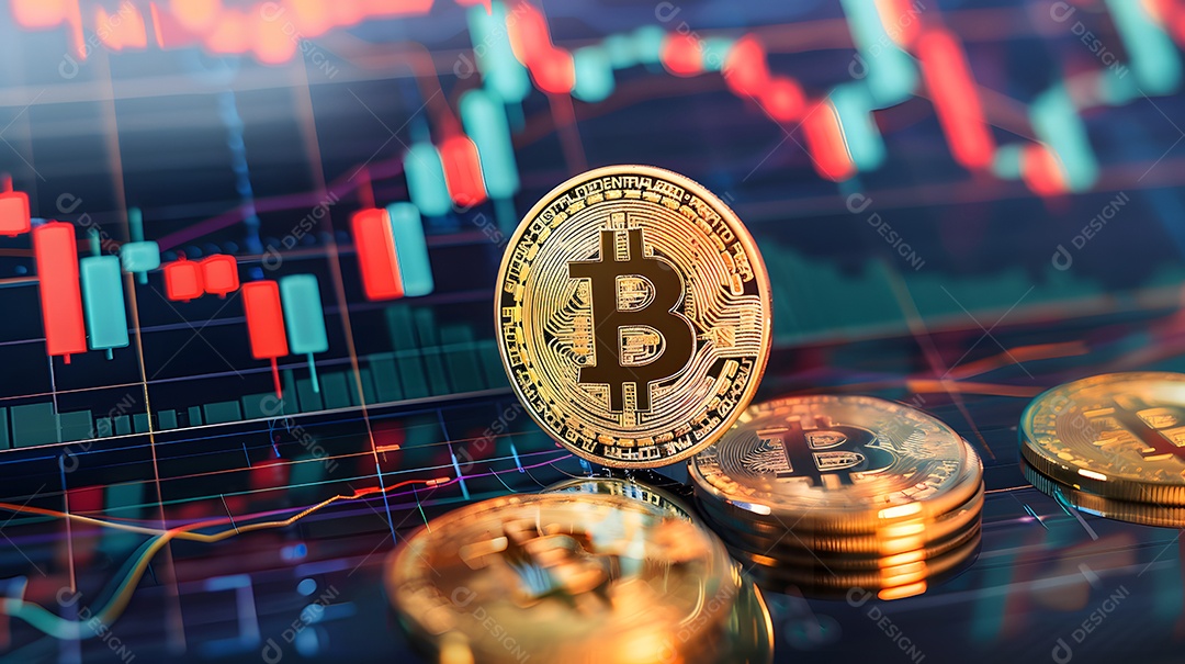 Bitcoin sobre fundo de tecnologia