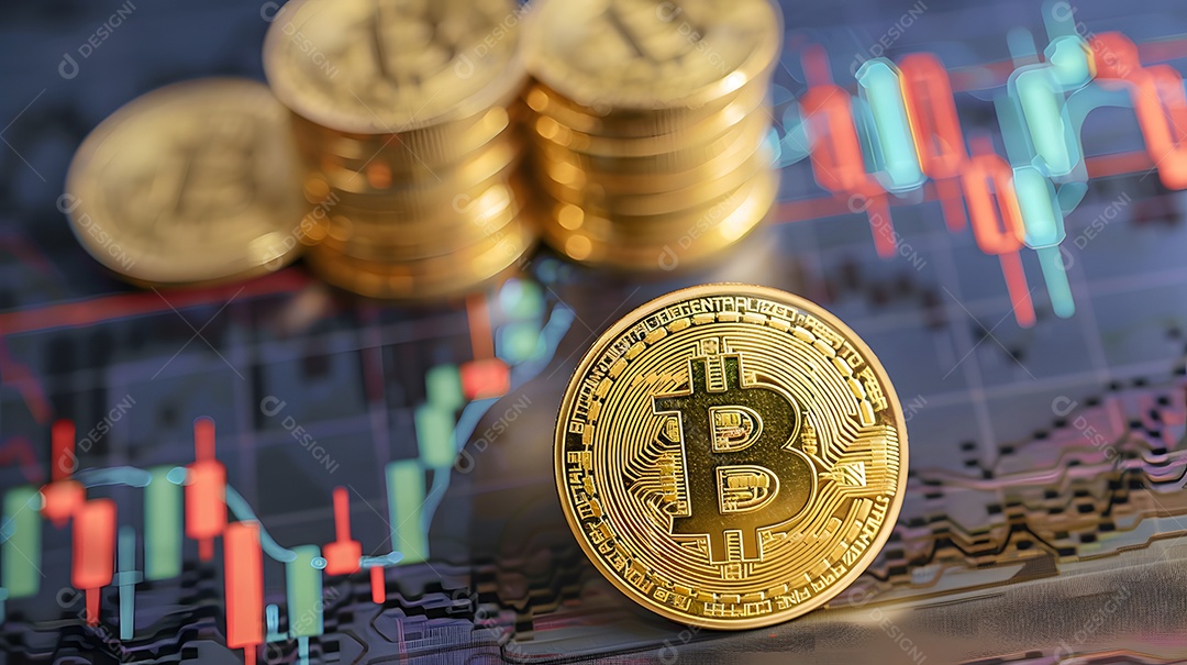 Bitcoin sobre fundo de tecnologia