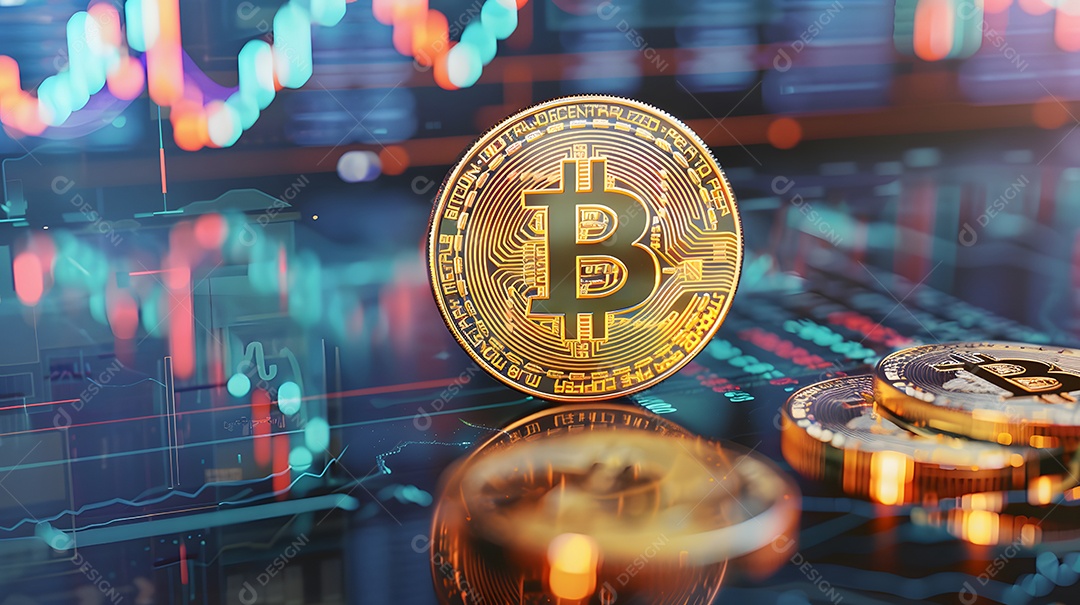 Bitcoin com gráfico de investimento