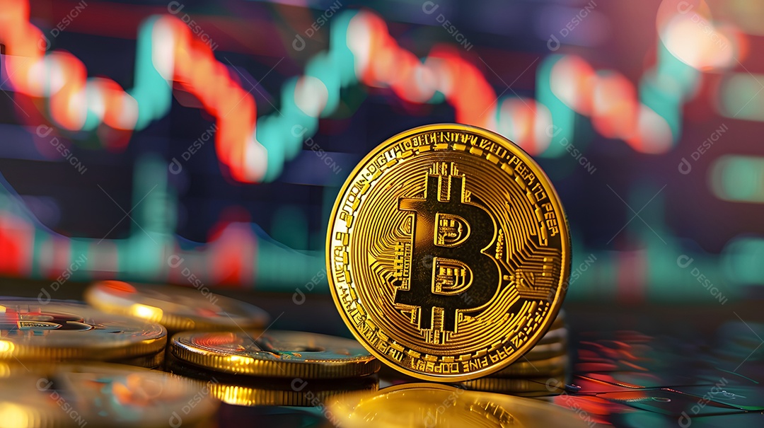 Bitcoin com gráfico de investimento