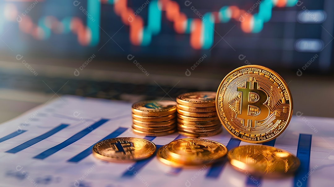 Bitcoin com gráfico de investimento
