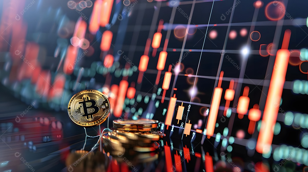 Bitcoin com gráfico de investimento