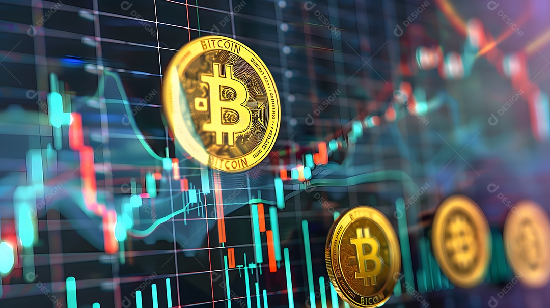 Bitcoin com gráfico de investimento