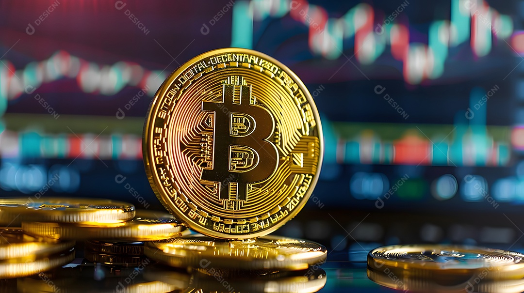 Bitcoin com gráfico de investimento