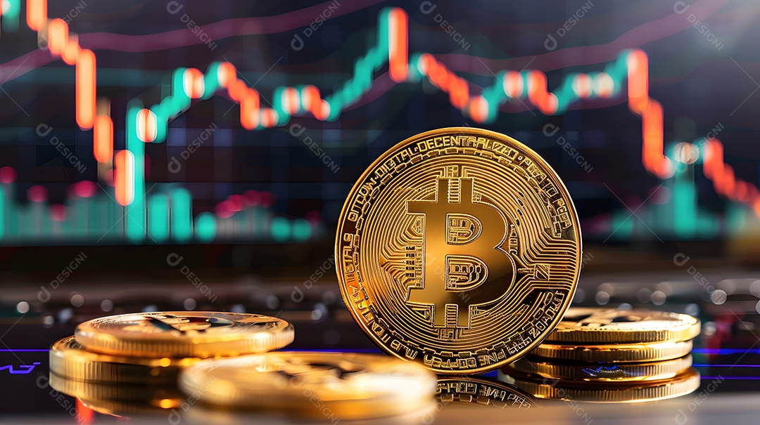 Bitcoin com gráfico de investimento
