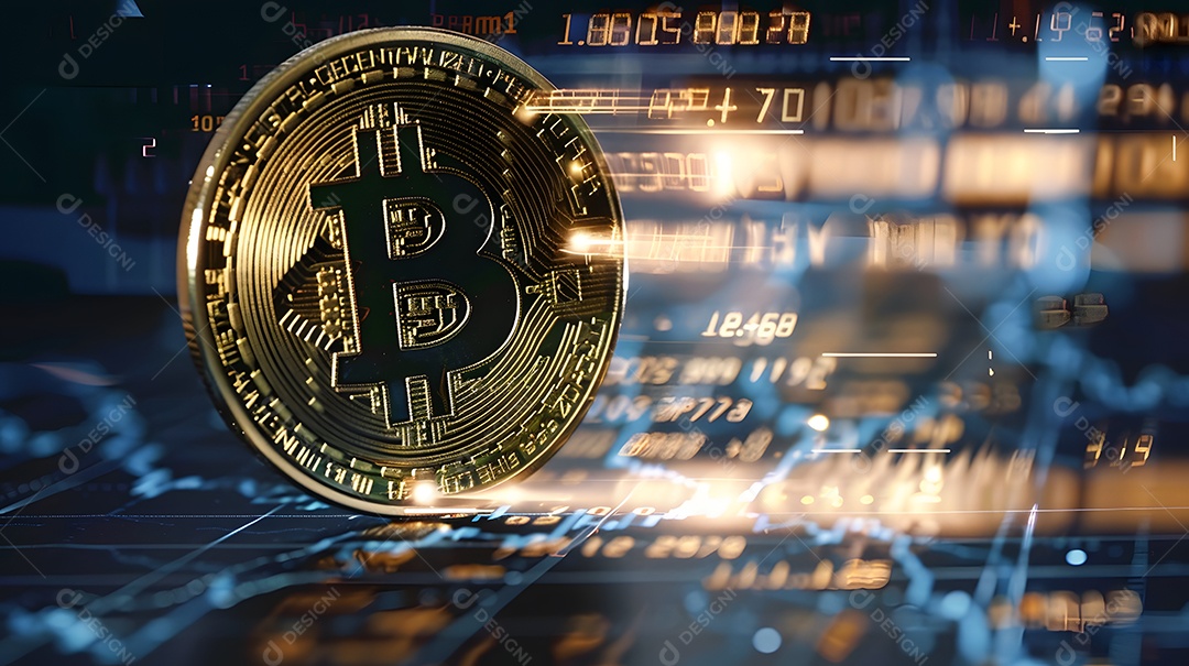 Bitcoin com fundo de gráfico