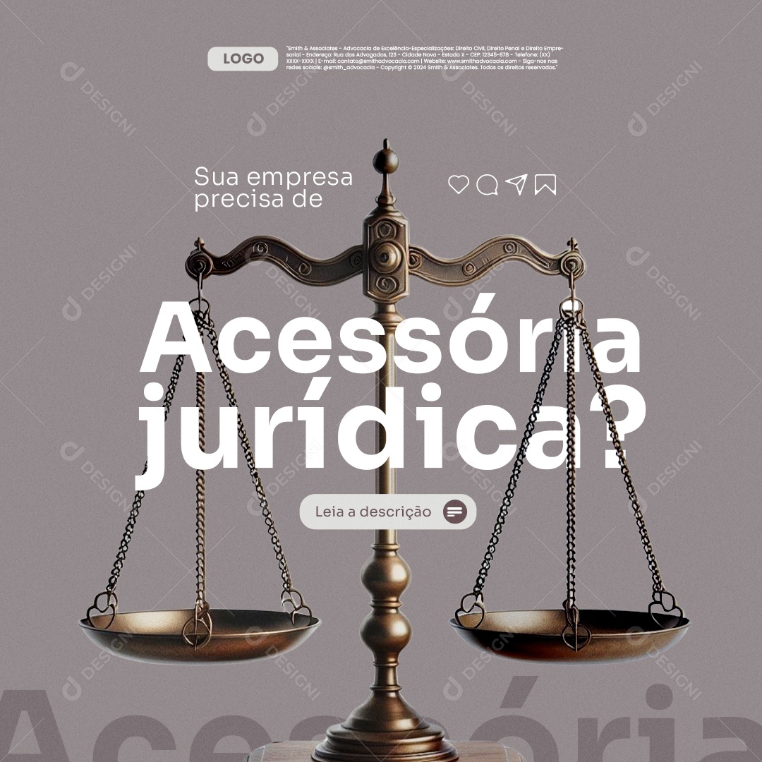 Advocacia Sua empresa Precisa de Acessória Jurídica Social Media PSD Editável