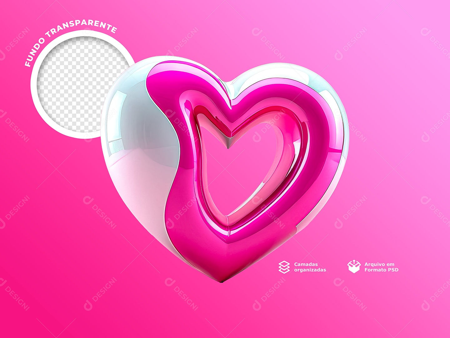 Coração Elemento 3D de Dia da Mulher para Composição PSD