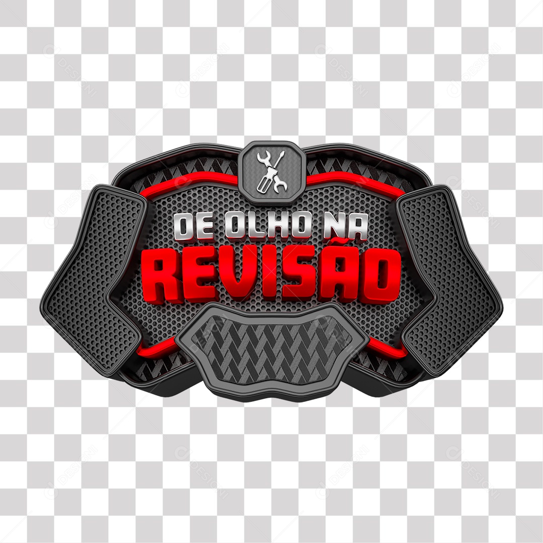 De Olho na Revisão Selo 3D Cinza preto e Vermelho para Composição PNG Transparente