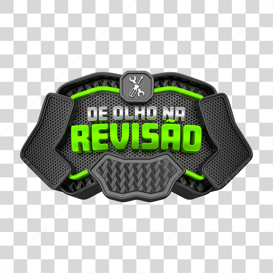 De Olho na Revisão Selo 3D Cinza preto e Verde para Composição PNG Transparente