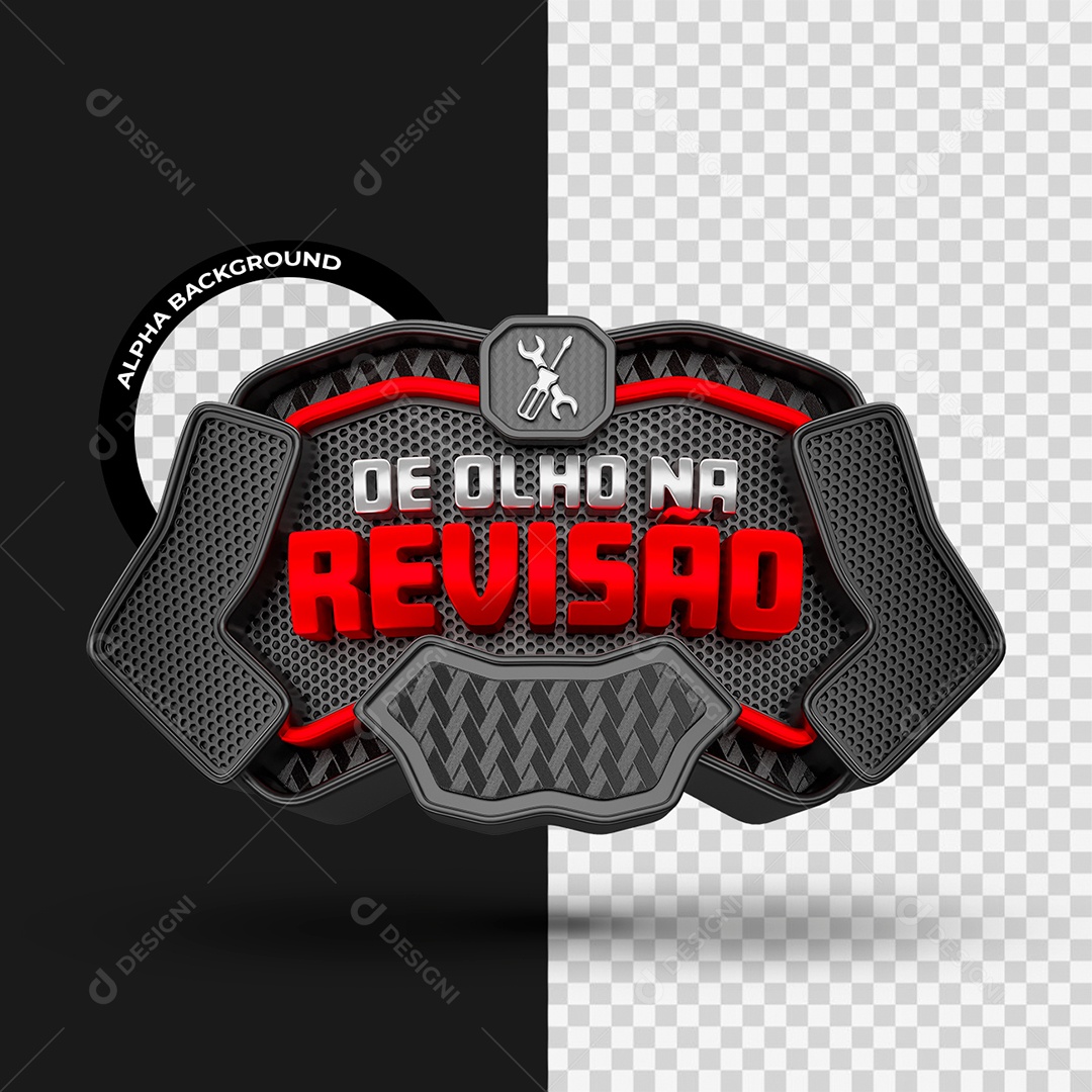 De Olho na Revisão Selo 3D Cinza preto e Vermelho para Composição PSD