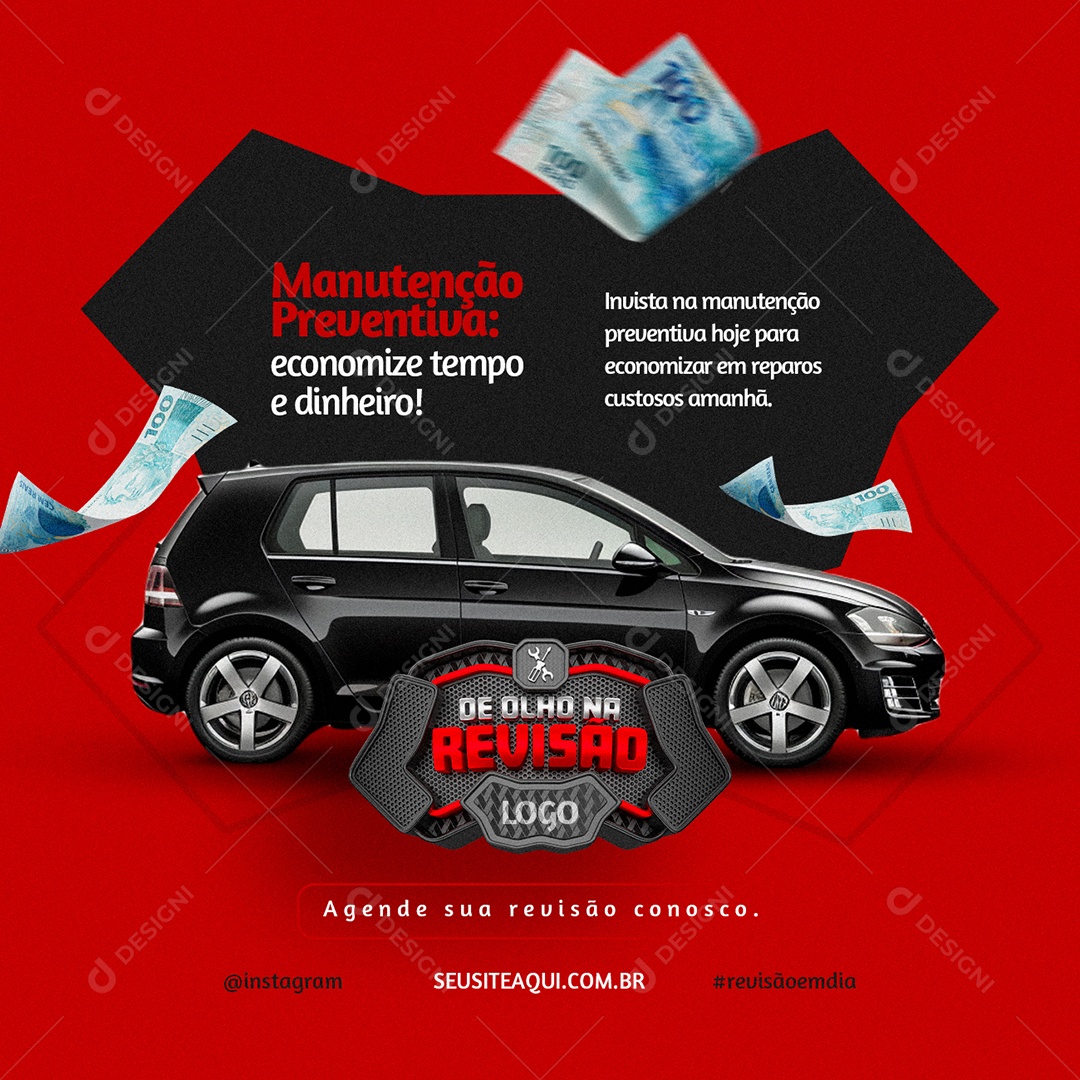 De Olho na Revisão Oficina Mecânica Manutenção Preventiva Social Media PSD Editável