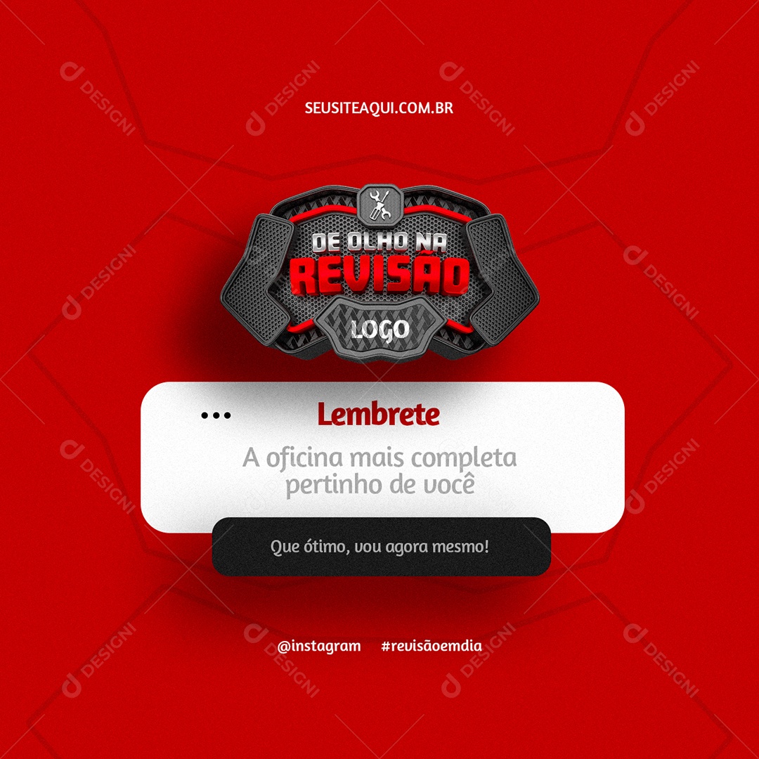 De Olho na Revisão Oficina Mecânica Lembrete Oficina mais Completa Social Media PSD Editável