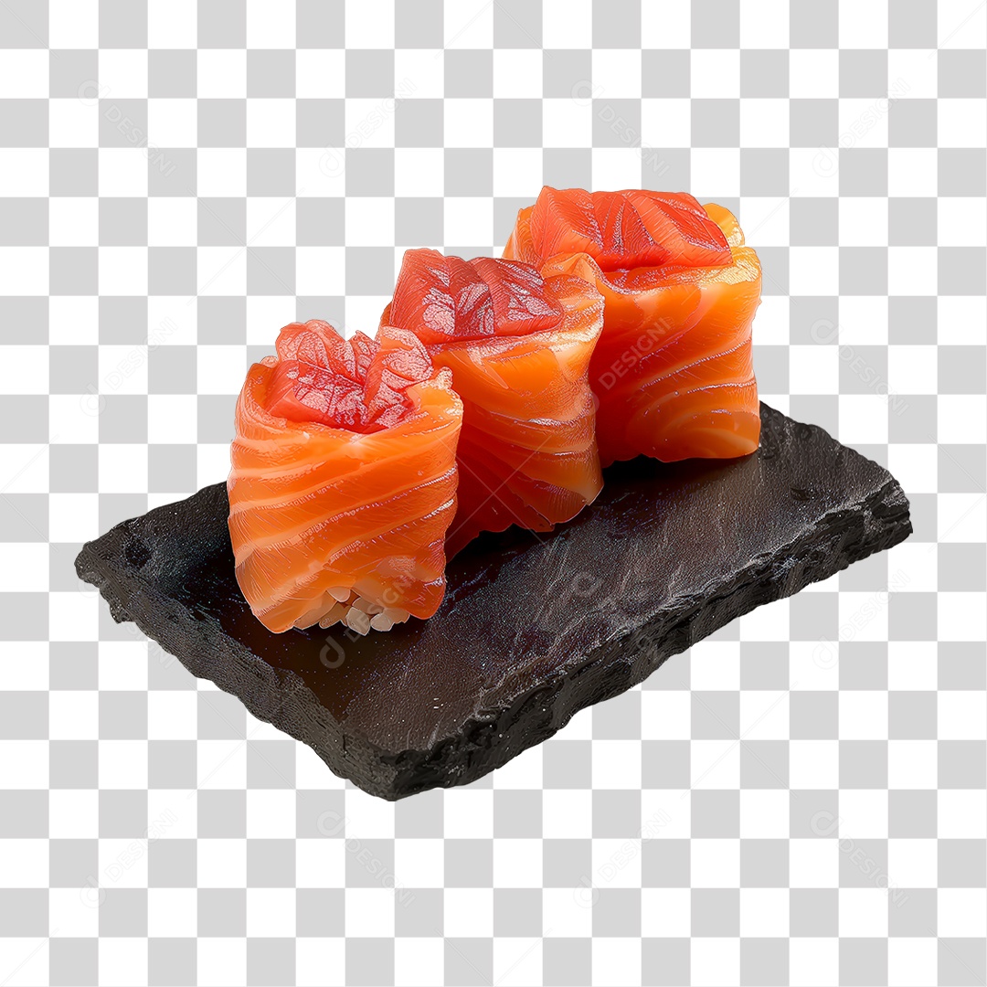 Niguiri Sushi Salmão em Cima de Tábua PNG Transparente