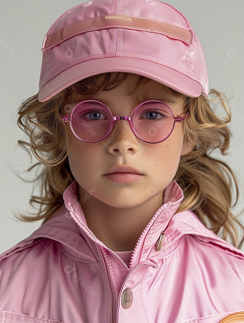 Uma criança com roupa e capacete rosa brilhante