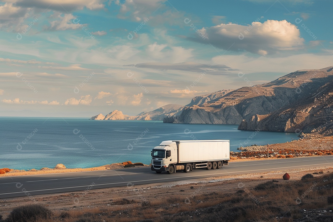 Um caminhão de carga branco com um espaço em branco