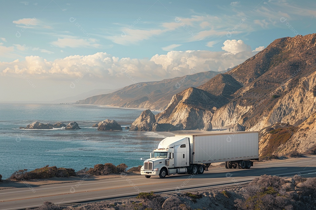 Um caminhão de carga branco com um espaço em branco