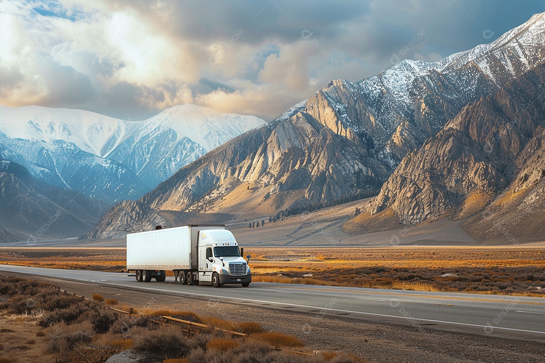 Um caminhão de carga branco com um espaço em branco