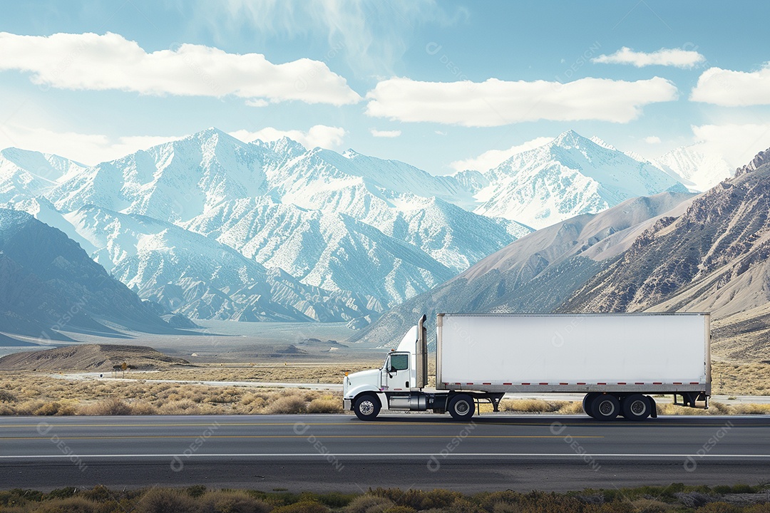 Um caminhão de carga branco com um espaço em branco