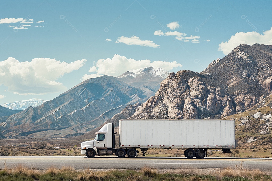 Um caminhão de carga branco com um espaço em branco