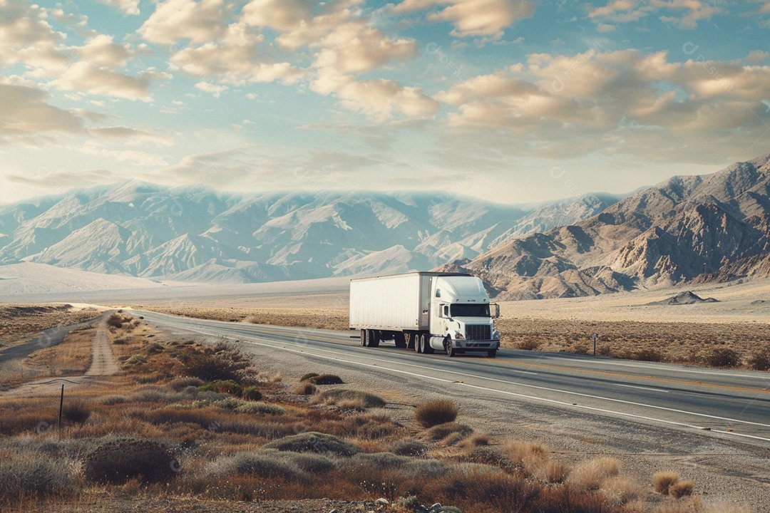 Um caminhão de carga branco com um espaço em branco