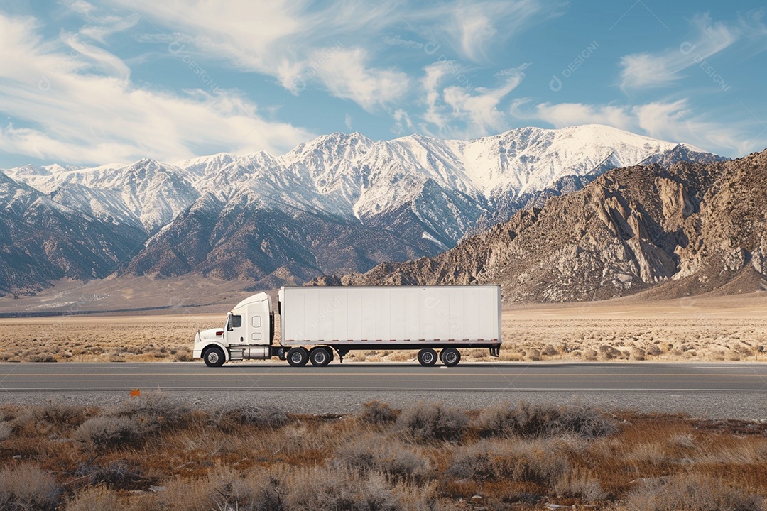 Um caminhão de carga branco com um espaço em branco