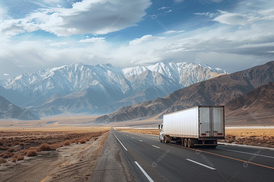 Um caminhão de carga branco com um espaço em branco