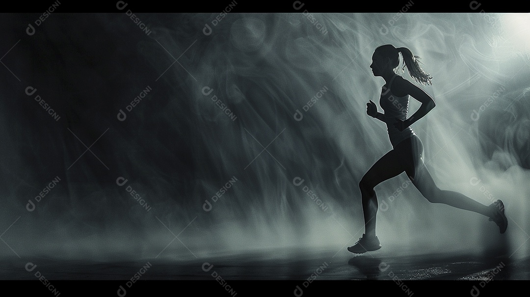 Uma jovem estrela do esporte correndo em um fundo escuro