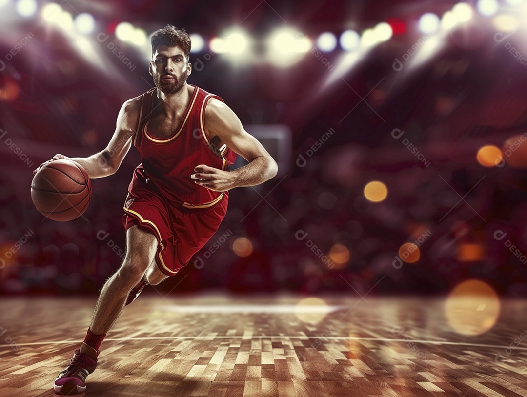 Jogador de basquete com uma bola em ação