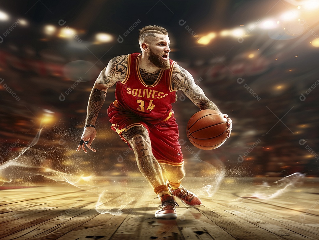 Jogador de basquete com uma bola em ação