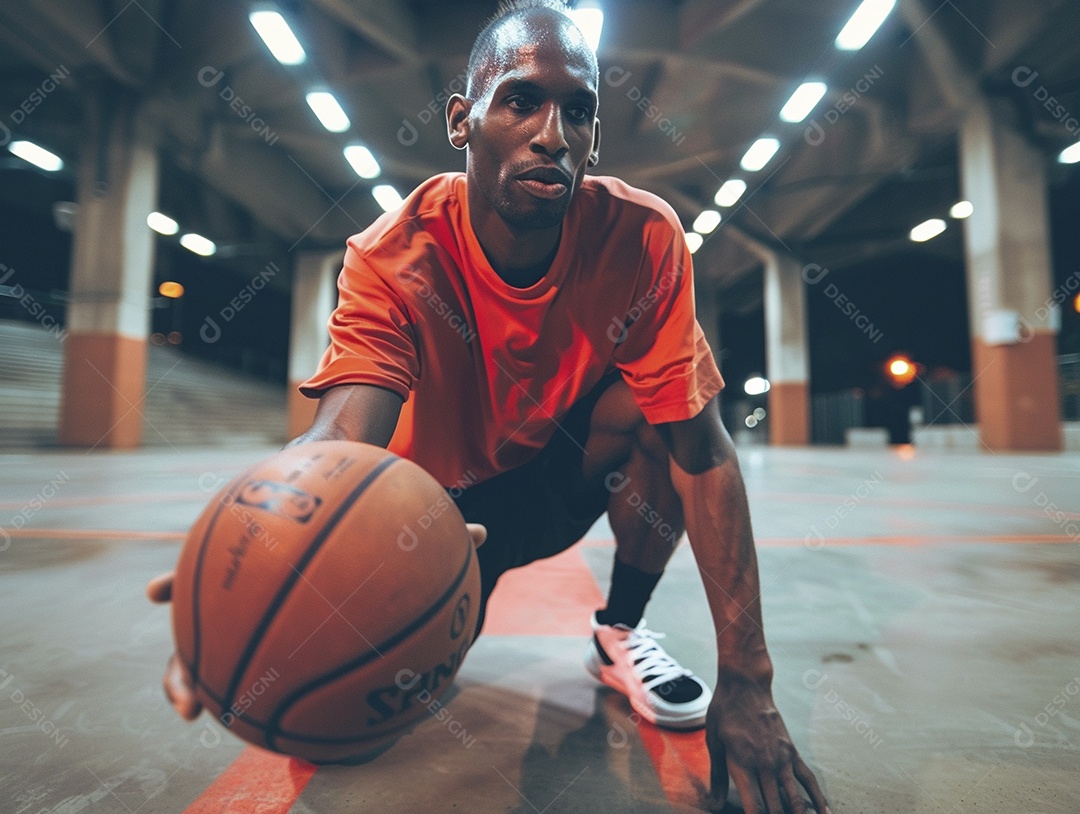 Jogador de basquete com uma bola em ação