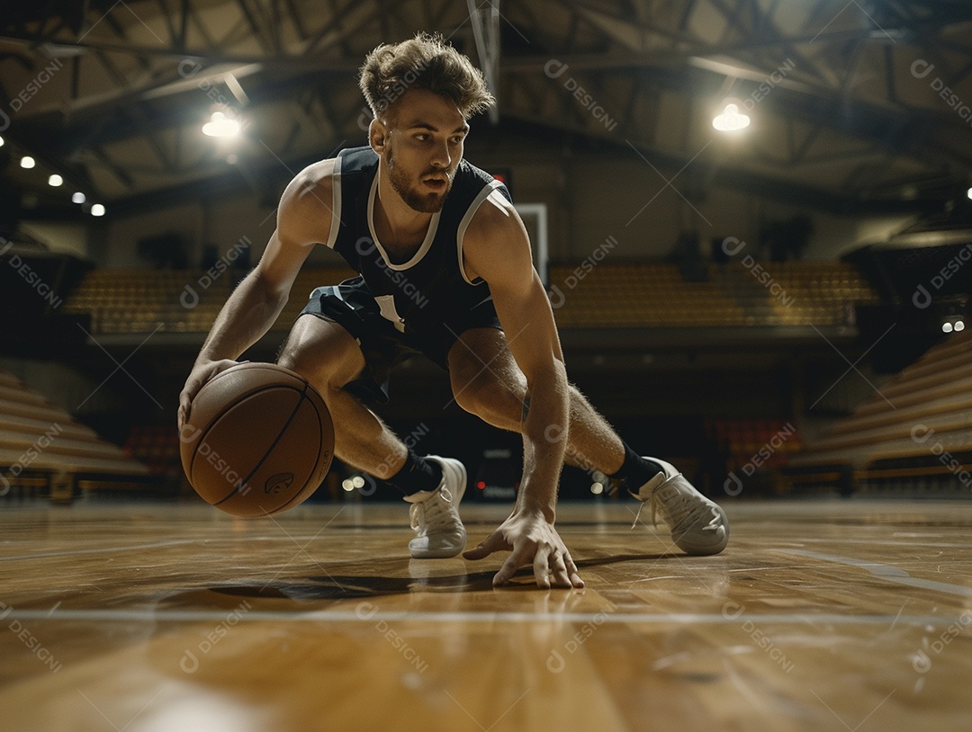 Jogador de basquete com uma bola em ação