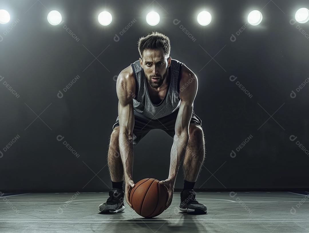 Jogador de basquete com uma bola em ação