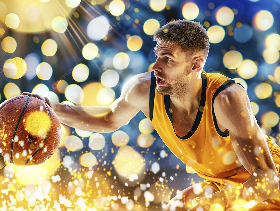 Jogador de basquete com uma bola em ação