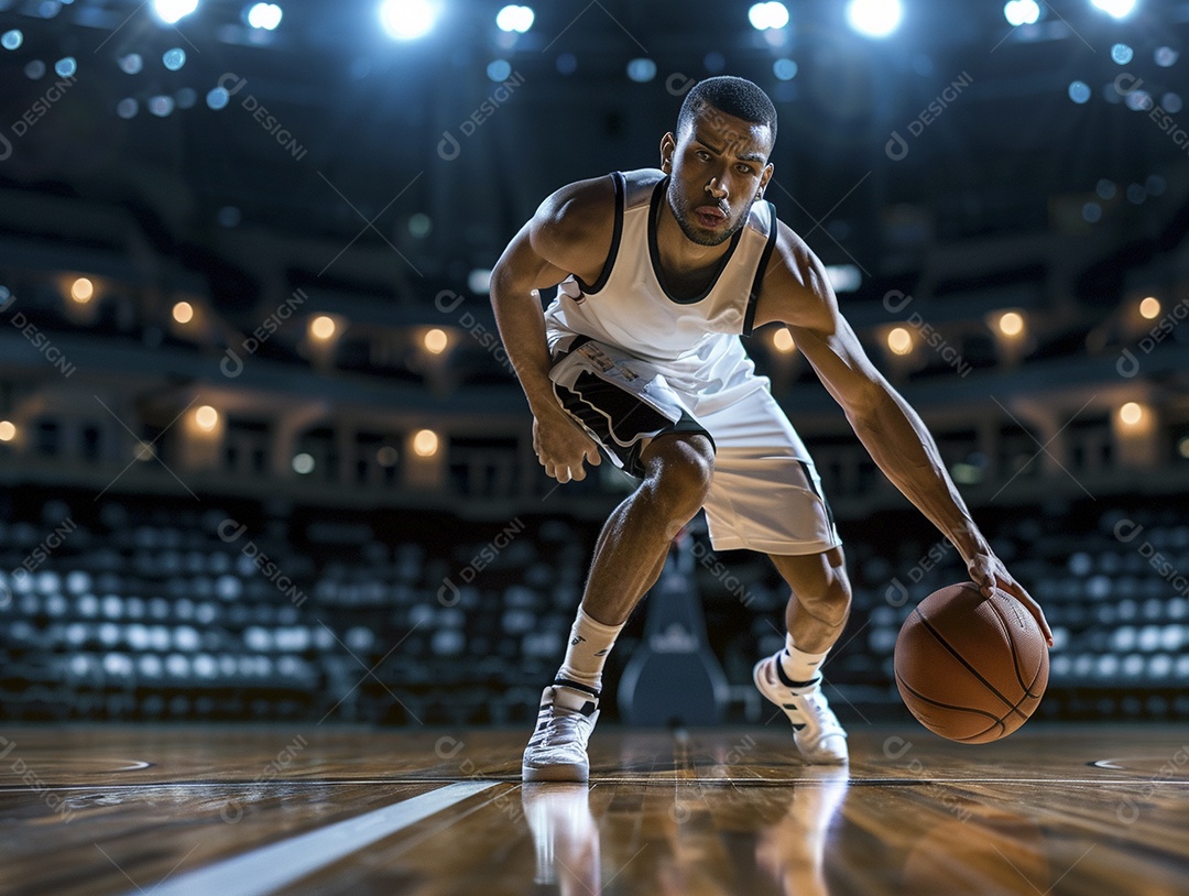 Jogador de basquete com uma bola em ação