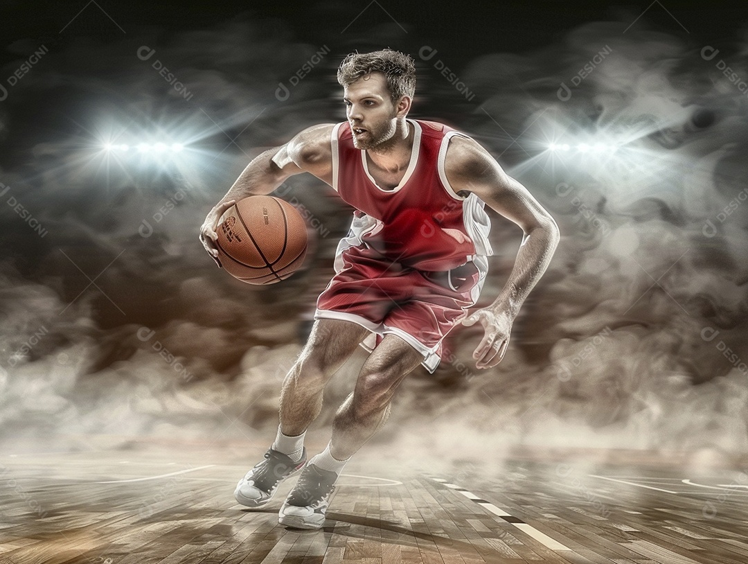 Jogador de basquete com uma bola em ação
