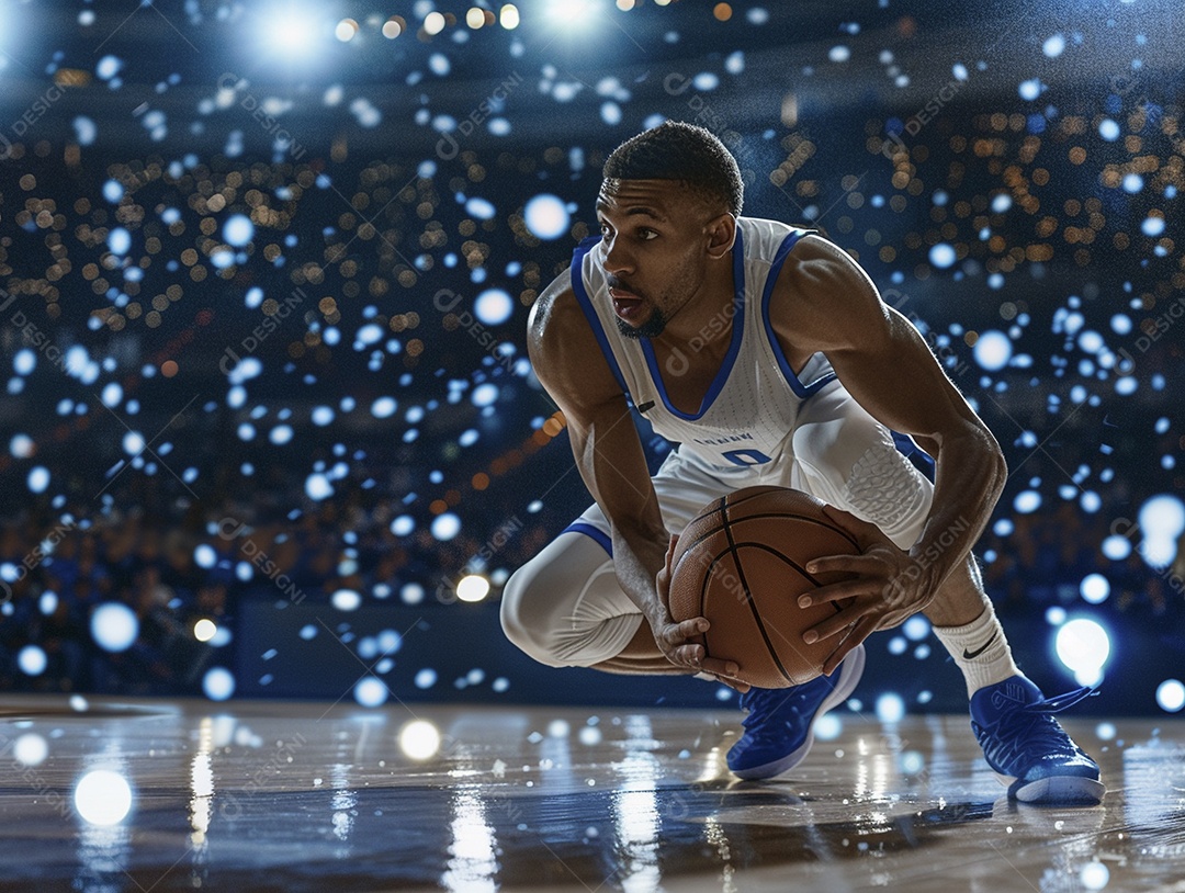 Jogador de basquete com uma bola em ação